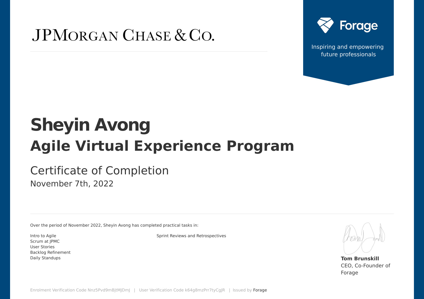 Preview of JPMorgan virtual experience certificate
