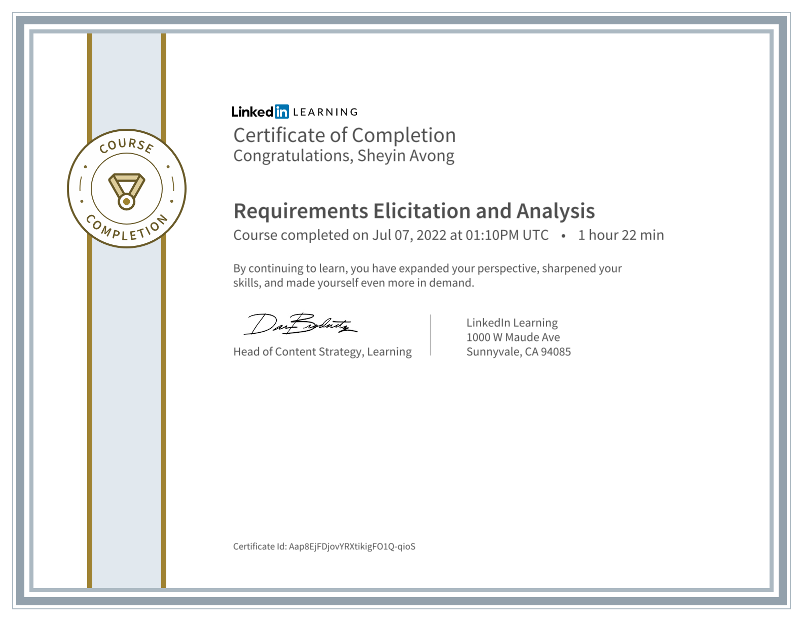 Requirements Elicitation and Analysis certificate