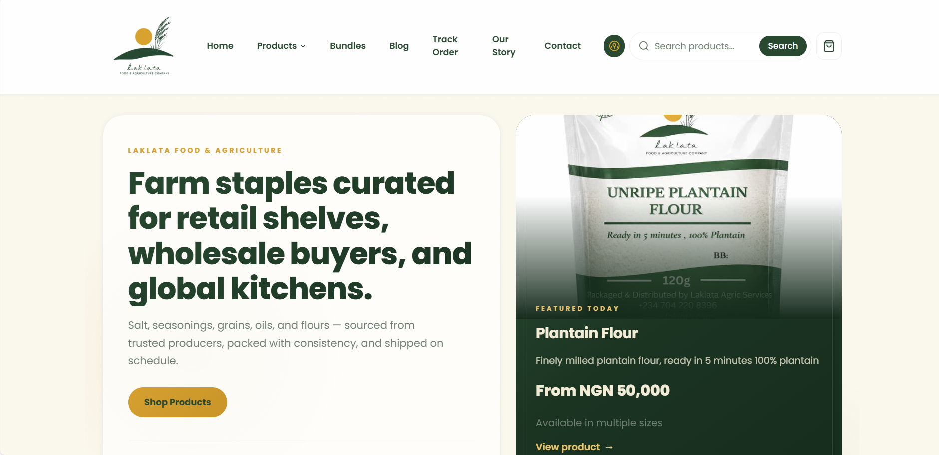 Laklata farm ecommerce website home page